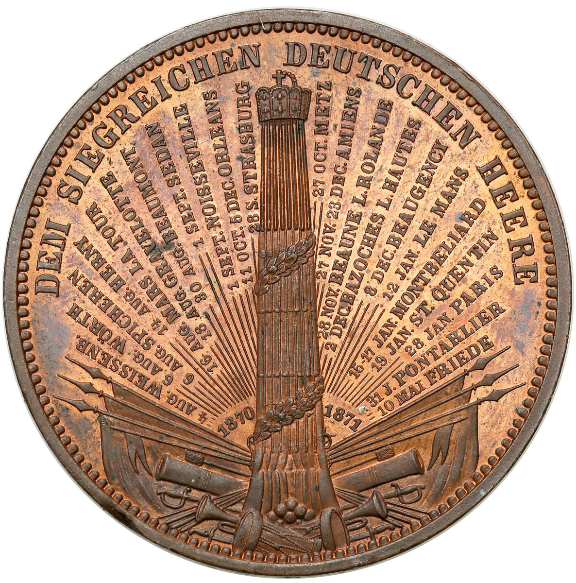 Niemcy, Prusy. Wilhelm I. Medal autorstwa Brehmera -  Zwycięskie wojska niemieckie, brąz